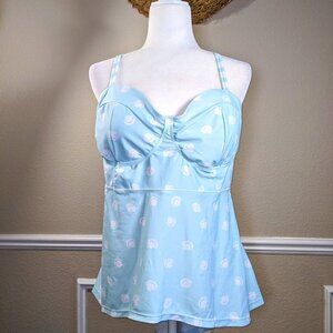 Seashells over Aquamarine Swim Top Tankini
